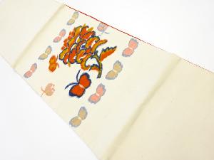 リサイクル　唐花・蝶模様織り出し紬袋帯